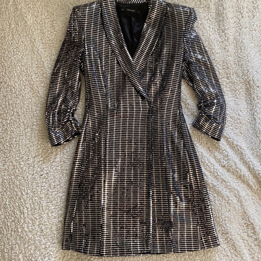 Metallic dress with shoulder pad